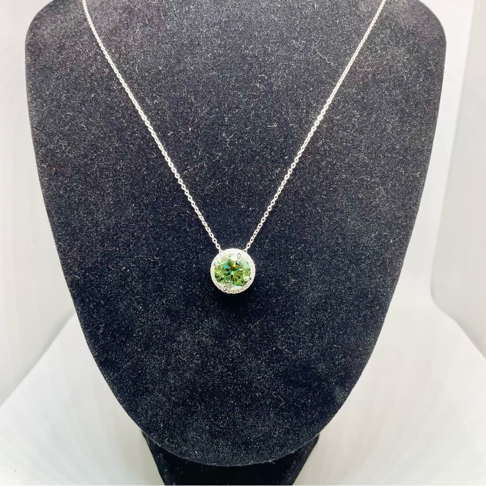5 Ct Green Moissanite Pendant Necklace 18K White Gold Finish 925 Silver GRA